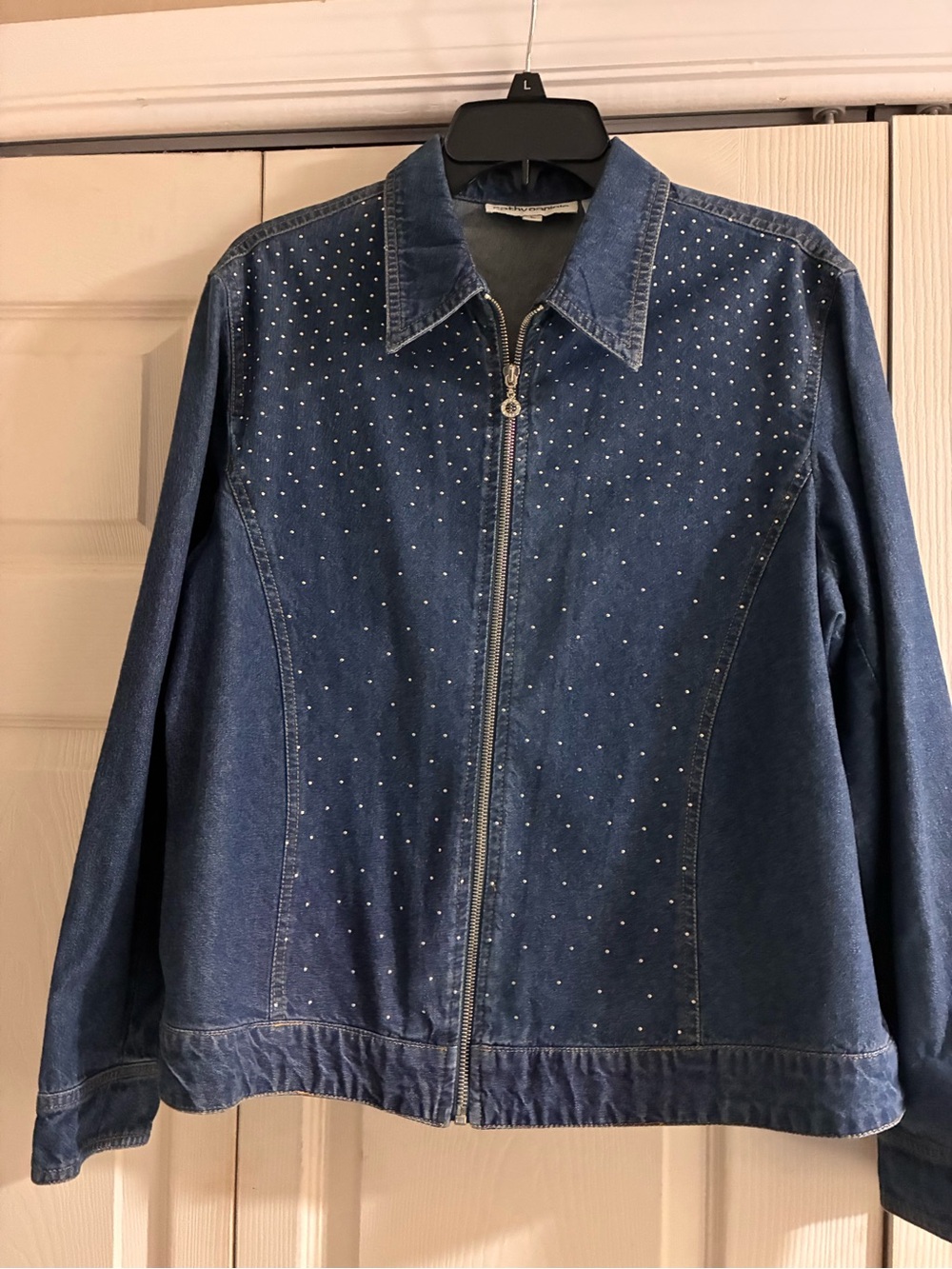 Cathy Daniels Blue Denim Zip-Front Jacket with Studs